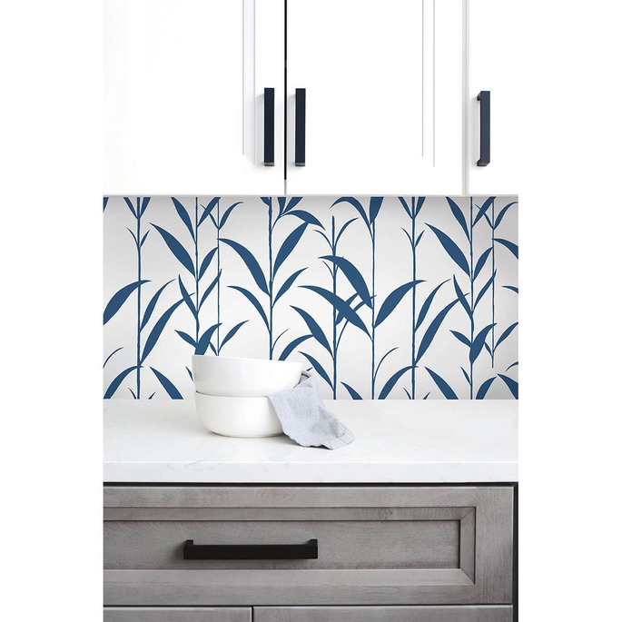NextWall Peel &amp; Stick Bamboo Leaves Navy Blue &amp; White Wallpaper image 4 of 5