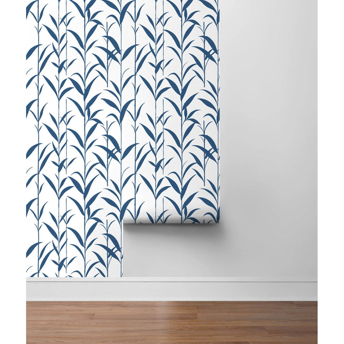 NextWall Peel &amp; Stick Bamboo Leaves Navy Blue &amp; White Wallpaper image 5 of 5