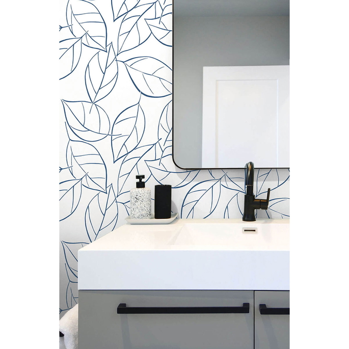 NextWall Peel &amp; Stick Tossed Leaves Navy Blue Wallpaper image 2 of 5