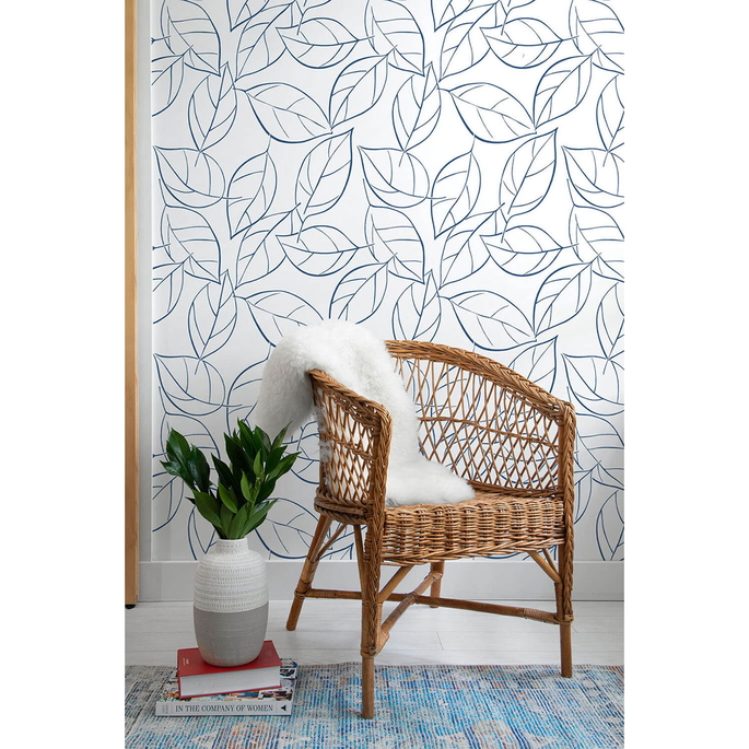 NextWall Peel &amp; Stick Tossed Leaves Navy Blue Wallpaper image 3 of 5