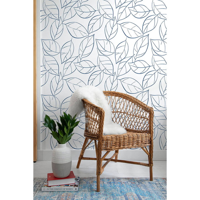 NextWall Peel &amp; Stick Tossed Leaves Navy Blue Wallpaper image 3 of 5