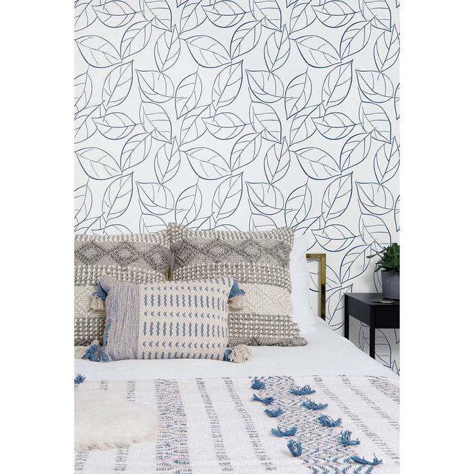 NextWall Peel &amp; Stick Tossed Leaves Navy Blue Wallpaper image 4 of 5