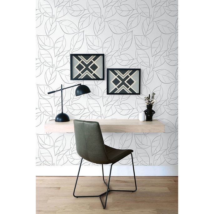 NextWall Peel &amp; Stick Tossed Leaves Daydream Gray Wallpaper image 2 of 5