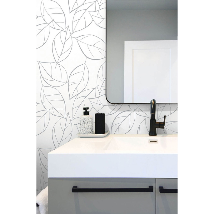 NextWall Peel &amp; Stick Tossed Leaves Daydream Gray Wallpaper image 3 of 5