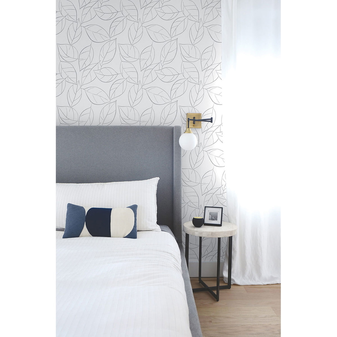 NextWall Peel &amp; Stick Tossed Leaves Daydream Gray Wallpaper image 4 of 5