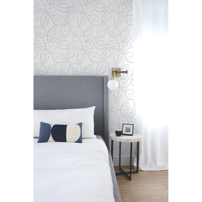 NextWall Peel &amp; Stick Tossed Leaves Daydream Gray Wallpaper image 4 of 5
