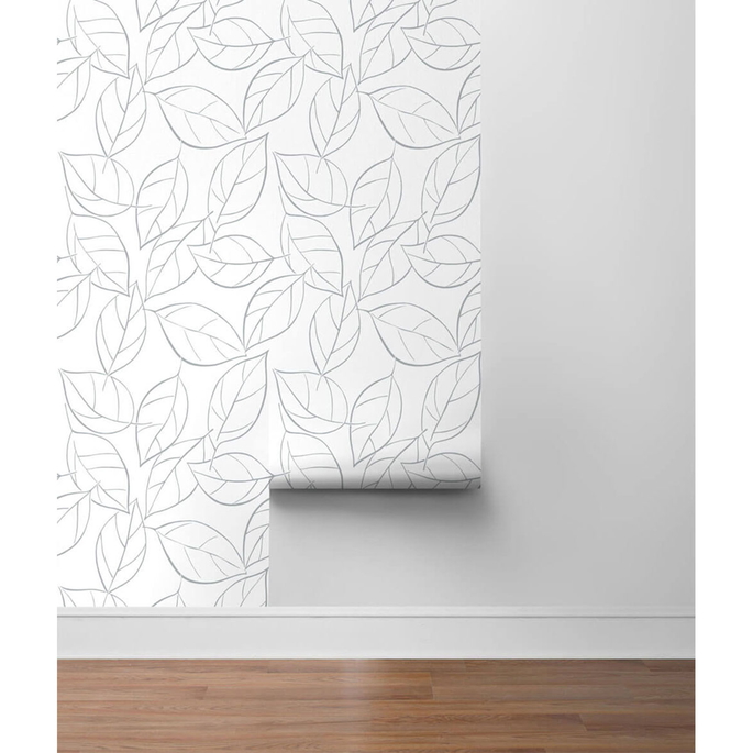 NextWall Peel &amp; Stick Tossed Leaves Daydream Gray Wallpaper image 5 of 5