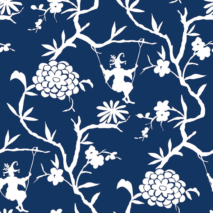 NextWall Peel &amp; Stick Chinoiserie Silhouette Navy Blue Wallpaper image 1 of 5