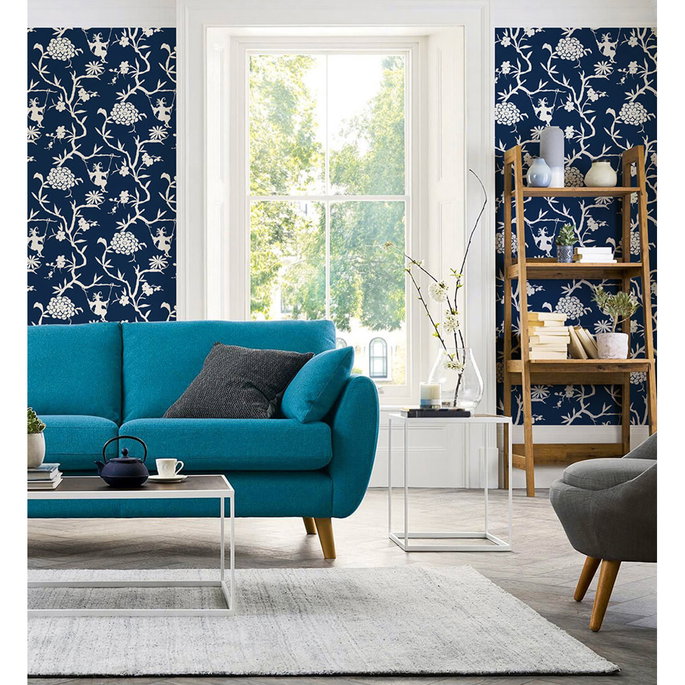 NextWall Peel &amp; Stick Chinoiserie Silhouette Navy Blue Wallpaper image 2 of 5