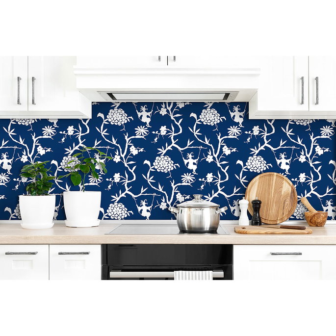 NextWall Peel &amp; Stick Chinoiserie Silhouette Navy Blue Wallpaper image 4 of 5