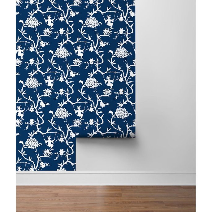 NextWall Peel &amp; Stick Chinoiserie Silhouette Navy Blue Wallpaper image 5 of 5