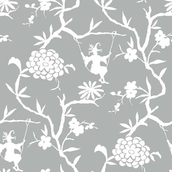 NextWall Peel &amp; Stick Chinoiserie Silhouette Metallic Silver Wallpaper image 1 of 5