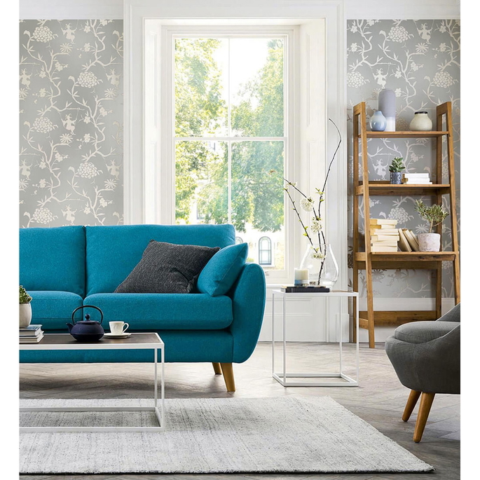 NextWall Peel &amp; Stick Chinoiserie Silhouette Metallic Silver Wallpaper image 2 of 5