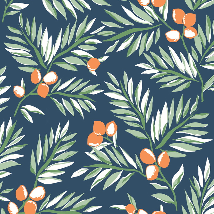 NextWall Peel &amp; Stick Citrus Branch Navy/Sage/Orange Wallpaper image 1 of 5