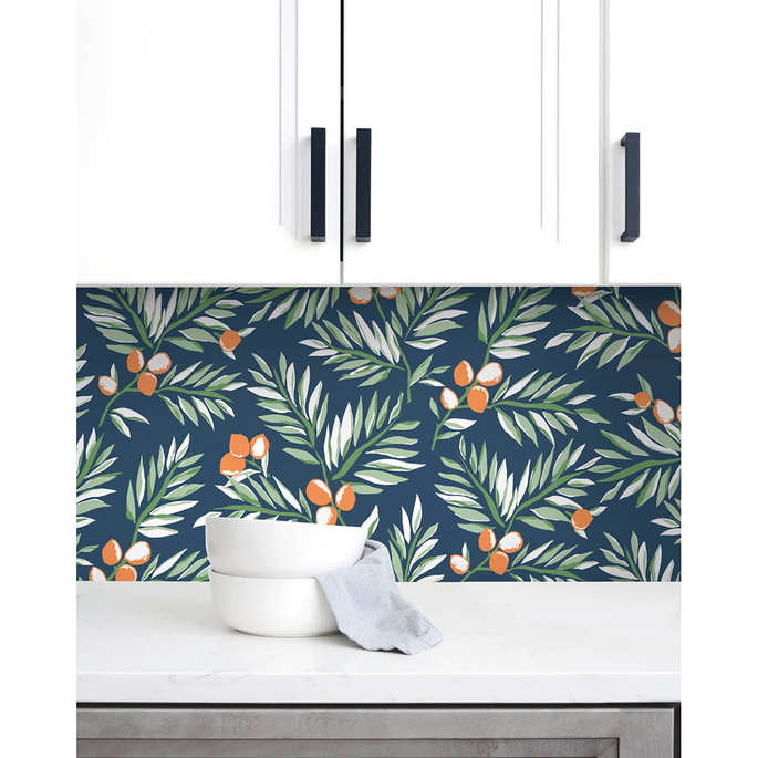NextWall Peel &amp; Stick Citrus Branch Navy/Sage/Orange Wallpaper image 5 of 5
