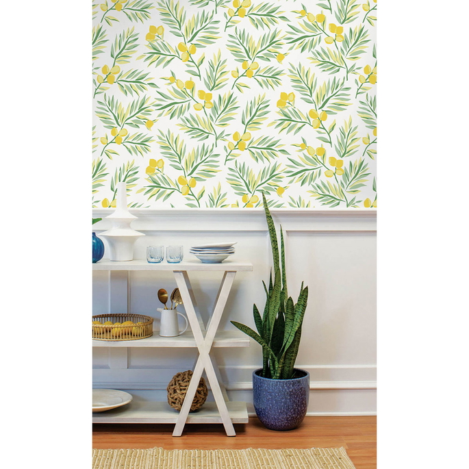 NextWall Peel &amp; Stick Lemon Branch Lemon &amp; Sage Wallpaper image 2 of 5