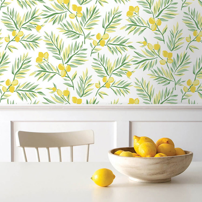 NextWall Peel &amp; Stick Lemon Branch Lemon &amp; Sage Wallpaper image 4 of 5
