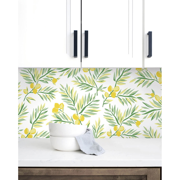 NextWall Peel &amp; Stick Lemon Branch Lemon &amp; Sage Wallpaper image 5 of 5