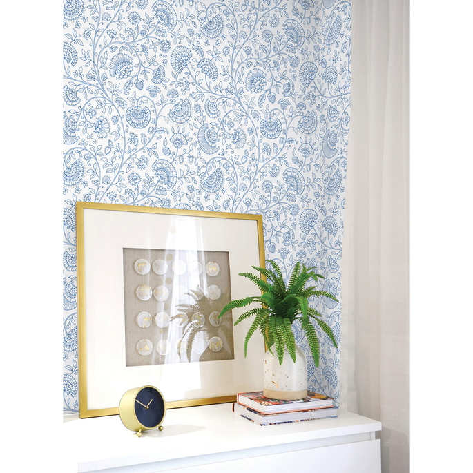 NextWall Peel &amp; Stick Paisley Trail Blue Bell Wallpaper image 4 of 5