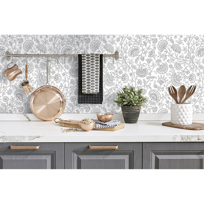 NextWall Peel &amp; Stick Paisley Trail Slate Gray Wallpaper image 3 of 5