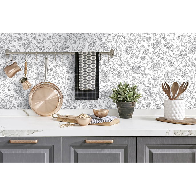 NextWall Peel &amp; Stick Paisley Trail Slate Gray Wallpaper image 3 of 5