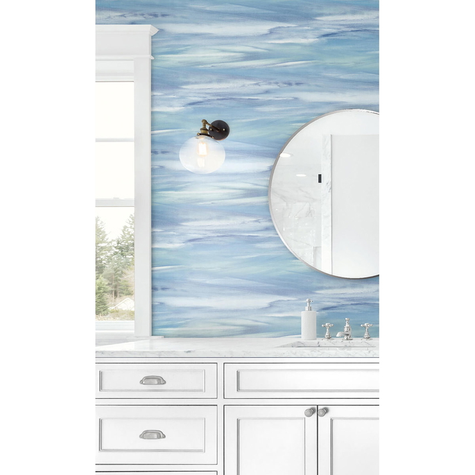 NextWall Peel &amp; Stick Sirius Brushstroke Lakeside &amp; Mint Wallpaper image 4 of 5