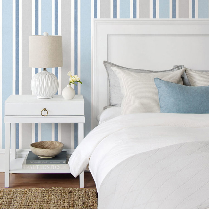 NextWall Peel &amp; Stick Linen Cut Stripe Bluebird &amp; Carrara Wallpaper image 4 of 5