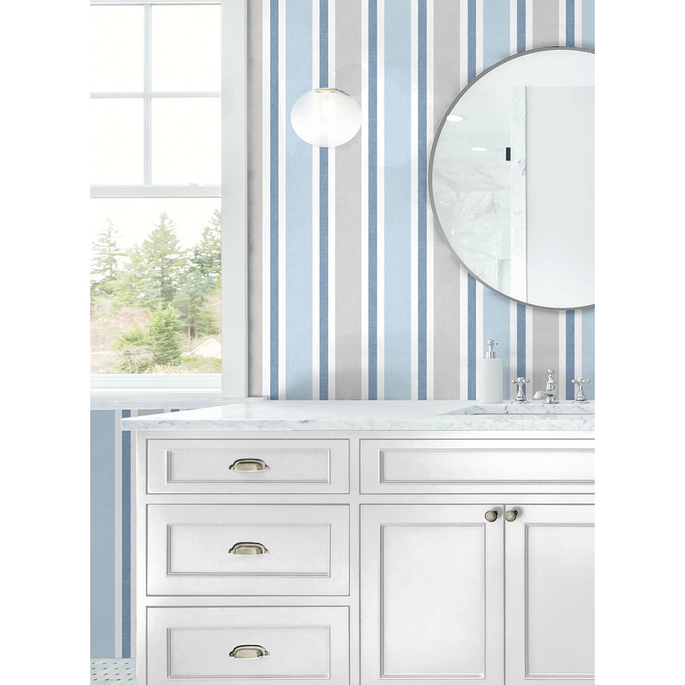 NextWall Peel &amp; Stick Linen Cut Stripe Bluebird &amp; Carrara Wallpaper image 5 of 5