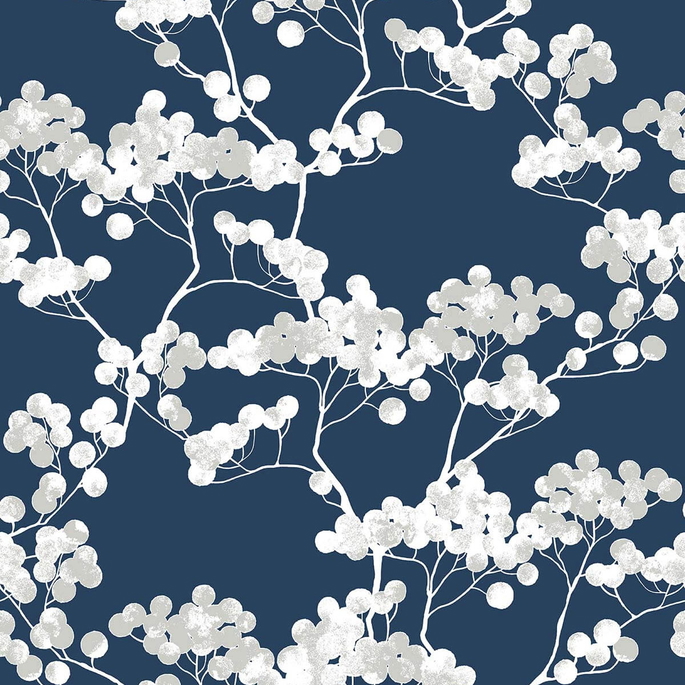 NextWall Peel &amp; Stick Cyprus Blossom Navy Blue &amp; Gray Wallpaper image 1 of 5