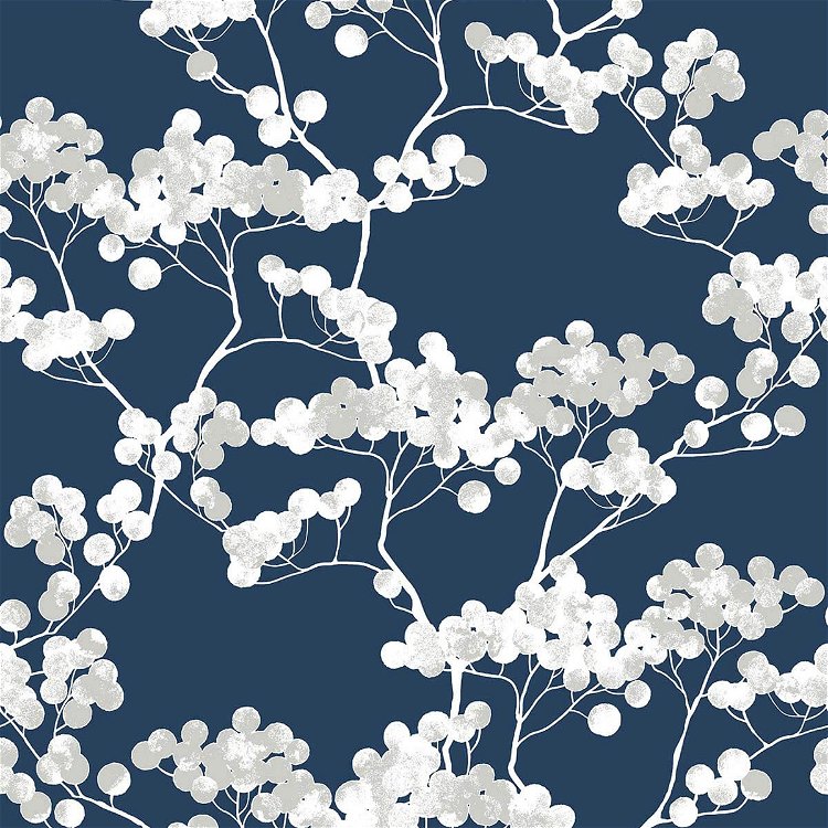NextWall Peel & Stick Cyprus Blossom Navy Blue & Gray Wallpaper