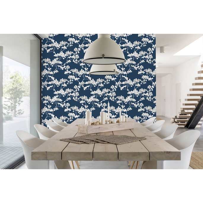 NextWall Peel &amp; Stick Cyprus Blossom Navy Blue &amp; Gray Wallpaper image 3 of 5