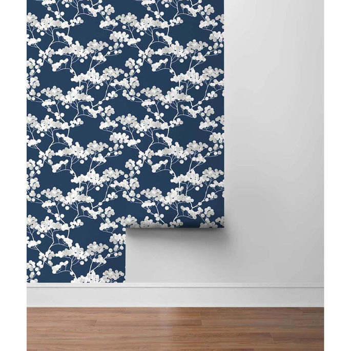 NextWall Peel &amp; Stick Cyprus Blossom Navy Blue &amp; Gray Wallpaper image 5 of 5