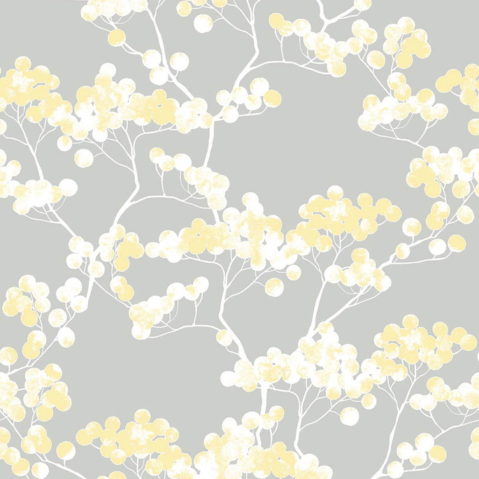 NextWall Peel &amp; Stick Cyprus Blossom Buttercup &amp; Gray Wallpaper image 1 of 5