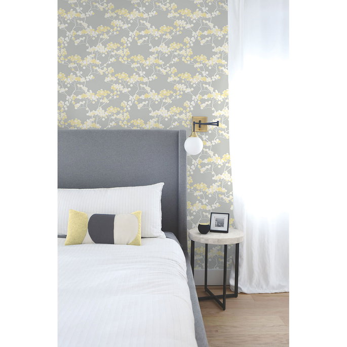 NextWall Peel &amp; Stick Cyprus Blossom Buttercup &amp; Gray Wallpaper image 5 of 5