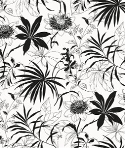 NextWall Peel & Stick Tropical Garden Black & White Wallpaper
