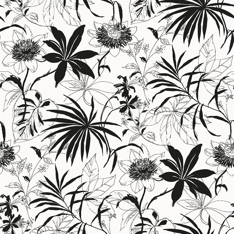 NextWall Peel & Stick Tropical Garden Black & White Wallpaper