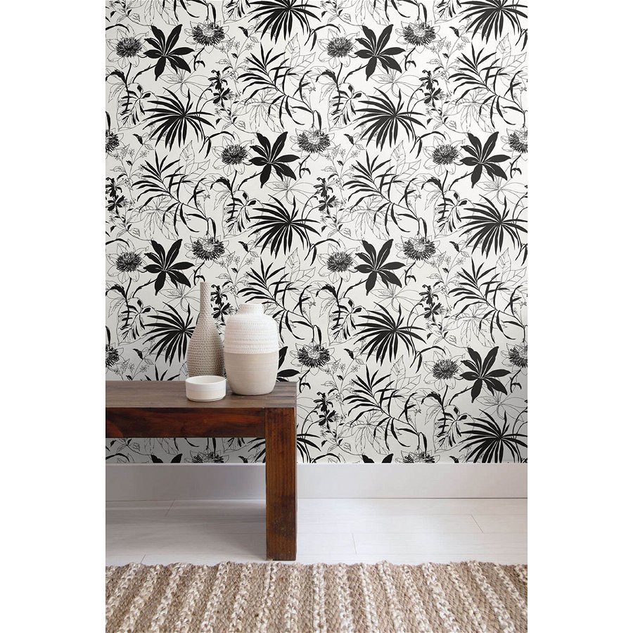NextWall Peel & Stick Tropical Garden Black & White Wallpaper ...