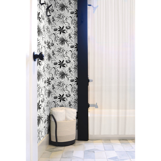 NextWall Peel &amp; Stick Tropical Garden Black &amp; White Wallpaper image 4 of 5