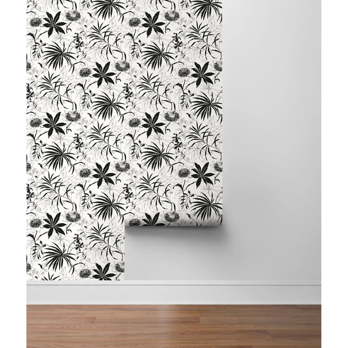 NextWall Peel &amp; Stick Tropical Garden Black &amp; White Wallpaper image 5 of 5