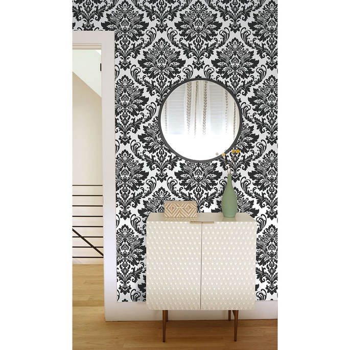 NextWall Peel &amp; Stick Damask Black &amp; White Wallpaper image 2 of 5