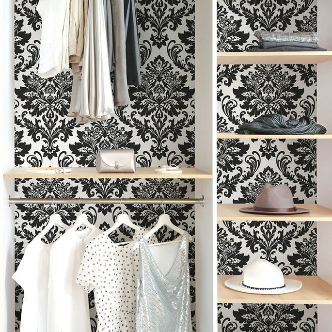 NextWall Peel &amp; Stick Damask Black &amp; White Wallpaper image 3 of 5