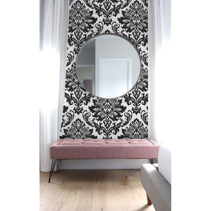 NextWall Peel &amp; Stick Damask Black &amp; White Wallpaper image 4 of 5