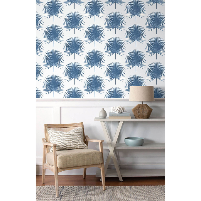 NextWall Peel &amp; Stick Palmetto Palm Coastal Blue Wallpaper image 2 of 5