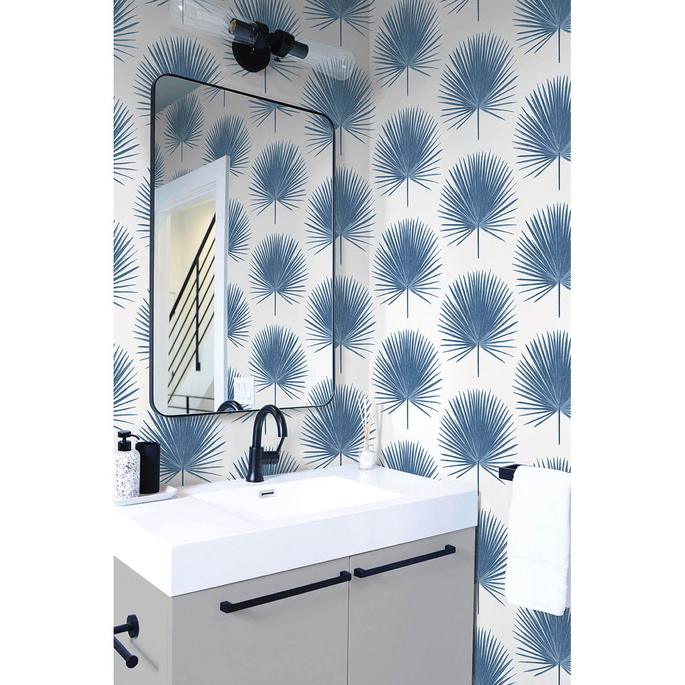 NextWall Peel &amp; Stick Palmetto Palm Coastal Blue Wallpaper image 3 of 5