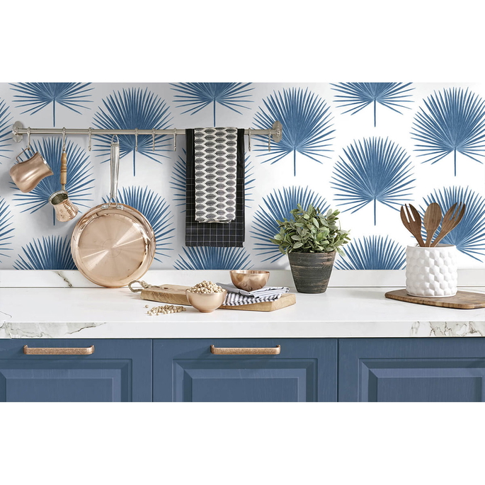 NextWall Peel &amp; Stick Palmetto Palm Coastal Blue Wallpaper image 4 of 5