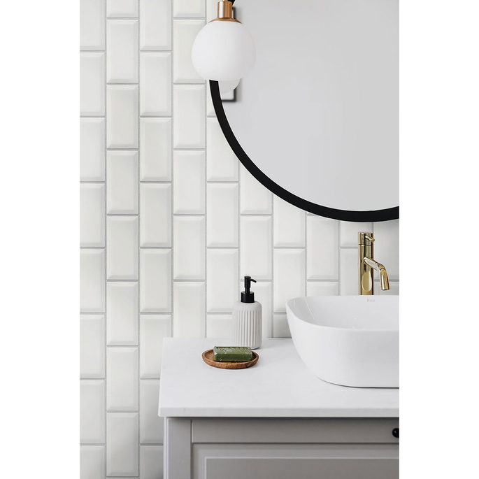 NextWall Peel &amp; Stick Large Subway Tile Alabaster &amp; Grey Wallpaper image 3 of 5