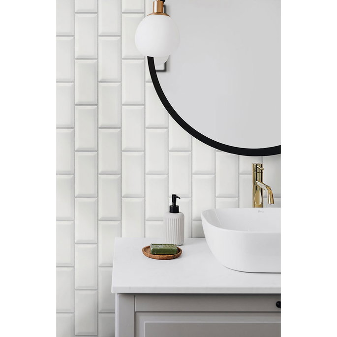 NextWall Peel &amp; Stick Large Subway Tile Alabaster &amp; Grey Wallpaper image 3 of 5