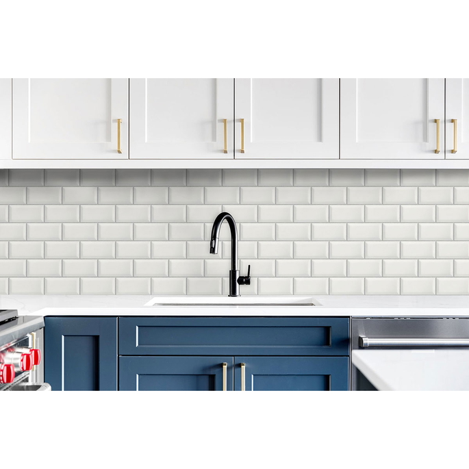 NextWall Peel &amp; Stick Large Subway Tile Alabaster &amp; Grey Wallpaper image 4 of 5