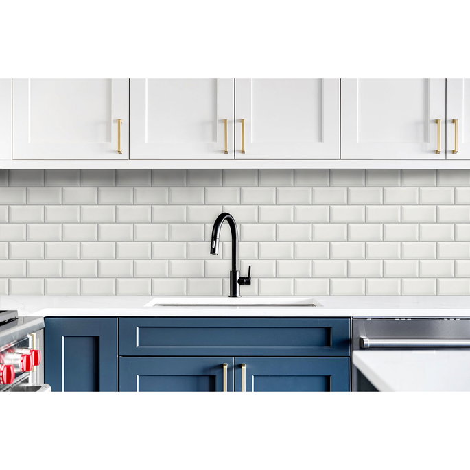 NextWall Peel &amp; Stick Large Subway Tile Alabaster &amp; Grey Wallpaper image 4 of 5