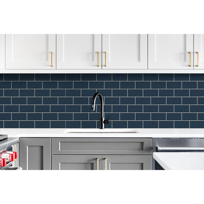 NextWall Peel &amp; Stick Retro Subway Tile Navy Blue Wallpaper image 4 of 5